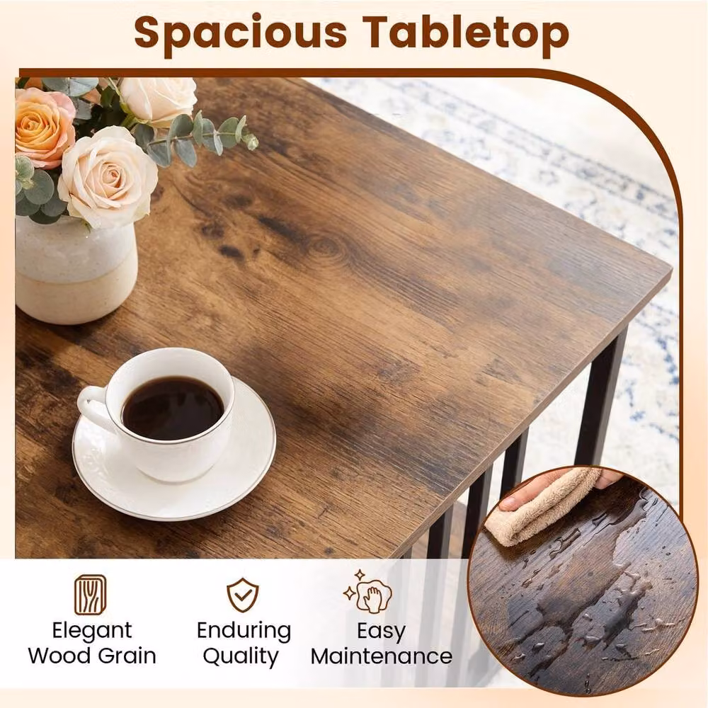 Kelvenix Modern Rectangular 2-Tier Coffee Table with Shelf in Brown and Black – 5