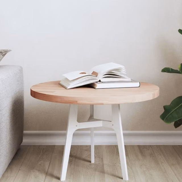 Berkfield Round Solid Wood Beech Table Top, Brown, Diameter: 50 cm, Height: 2.5 cm – 1