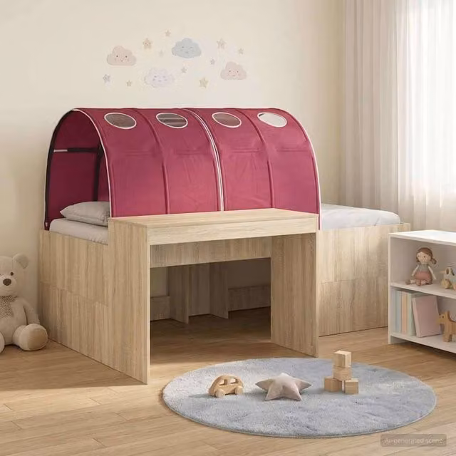 Berkfield Home 3-Piece Bed with Tunnel in Artisan Oak and Red Engineered Wood, Brown