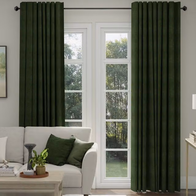 ANTE DECOR Altro Made To Measure Blackout Boucle Fabric Panel Curtains in Green