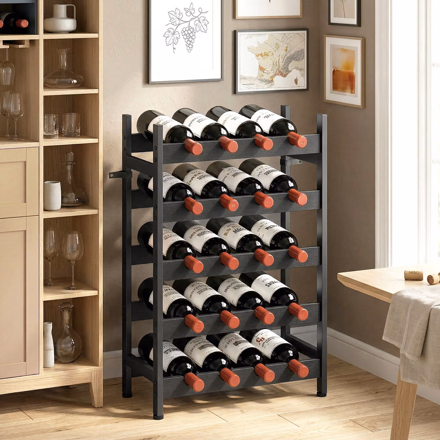 HOMCOM Industrial 5-Tier Freestanding Wine Rack and Liquor Cabinet in Black – 7