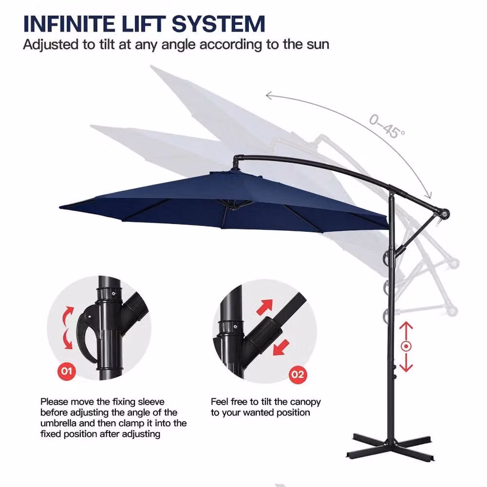 Hinsinc Dark Blue Cantilever Garden Parasol with Polyester Canopy and Steel Frame – 4