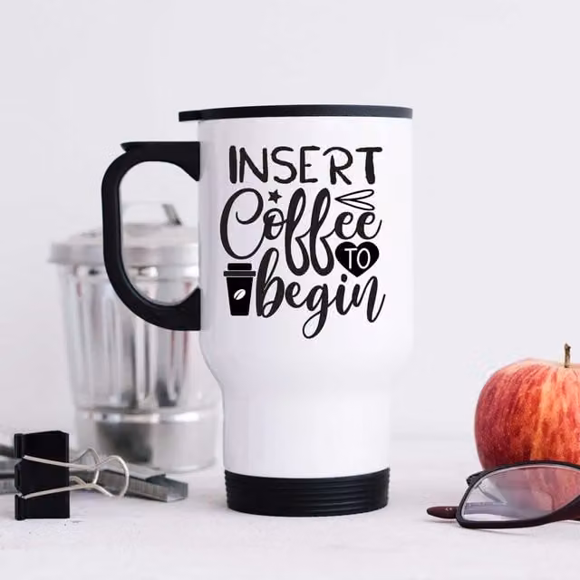 60 Second Makeover Limited Insert Coffee to Begin Metal Travel Mug in White