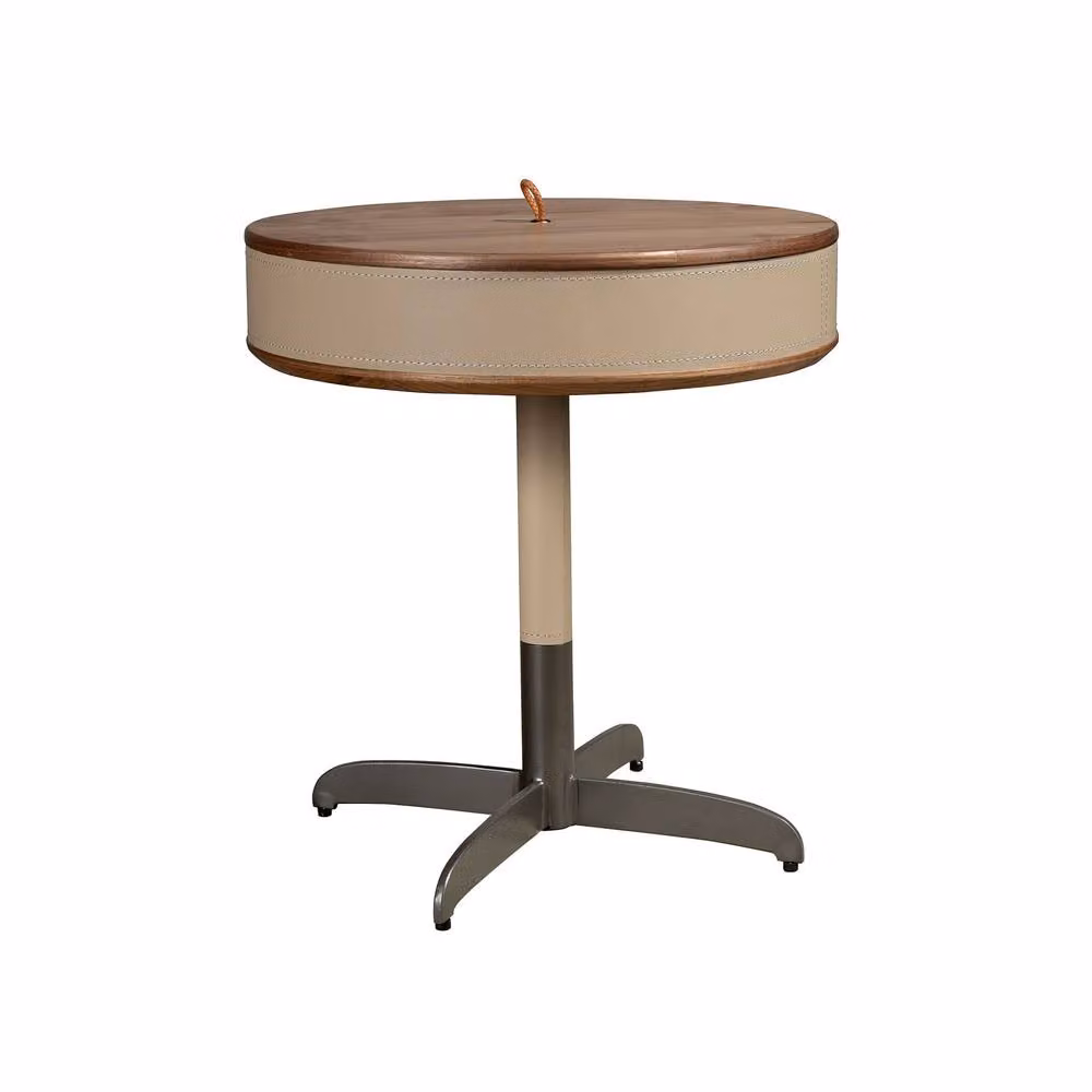 Angel Cerda Round Side Table in Walnut Veneer with Grey Mink Faux Leather and Rotating Top – 2