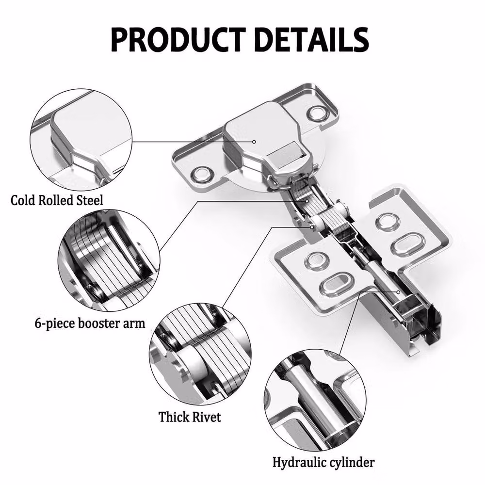 FLAVORA 10-Piece Damped Concealed Steel Kitchen Cabinet and Wardrobe Hinges in Silver – 2