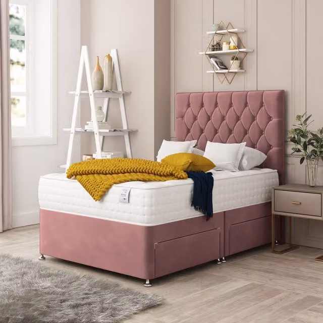 Bed Choices Monaco Double Bed Set with Mattress and Headboard in Pink Velvet