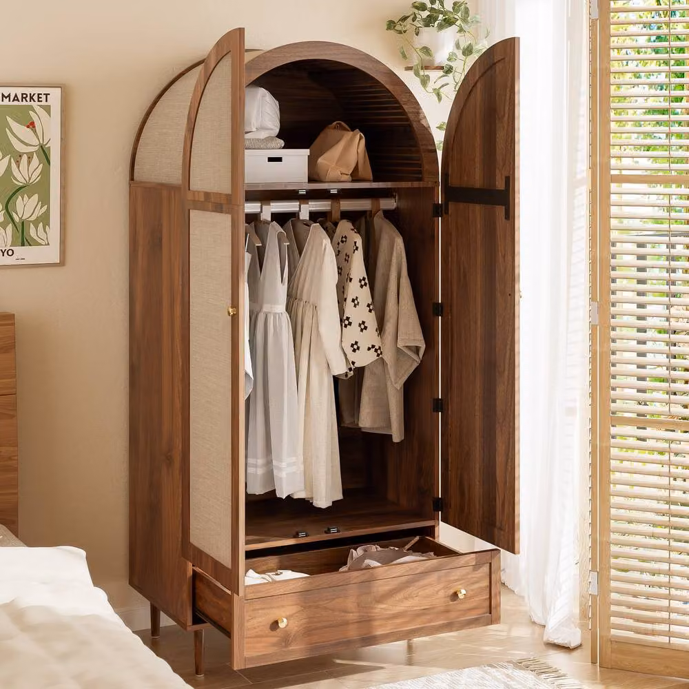 BTM Fabric Door Wardrobe with Integrated Drawer, Brown Walnut Look, H 175 x W 50 x D 50 cm – 2
