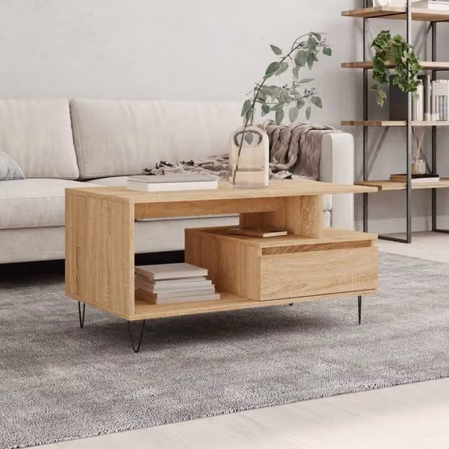 Berkfield Home Sonoma Oak Coffee Table in Brown, W/D/H: 90 x 49 x 45 cm