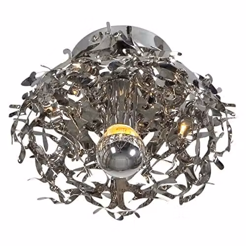 Netlighting Linea Verdace Modern Semi Flush Ceiling Light in Silver Stainless Steel