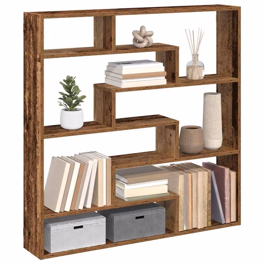 Berkfield Home Wall Mounted 7 Compartment Cube Shelf in Brown Old Wood Style – 2