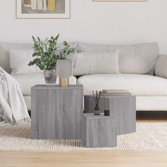 Berkfield Home Set of 3 Grey Sonoma Nesting Side Tables in MDF