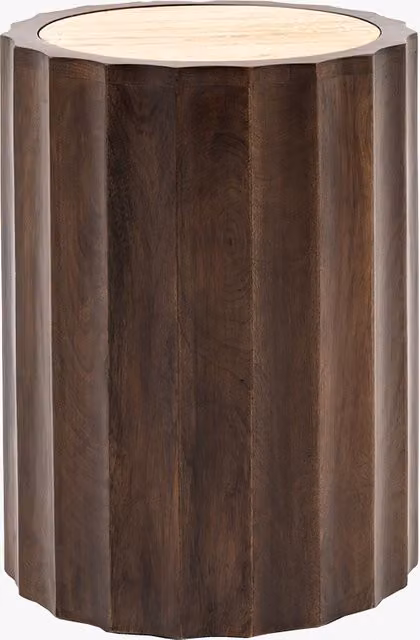 Perch & Parrow Carva Side Table in Brown Mango Wood and Natural Stone