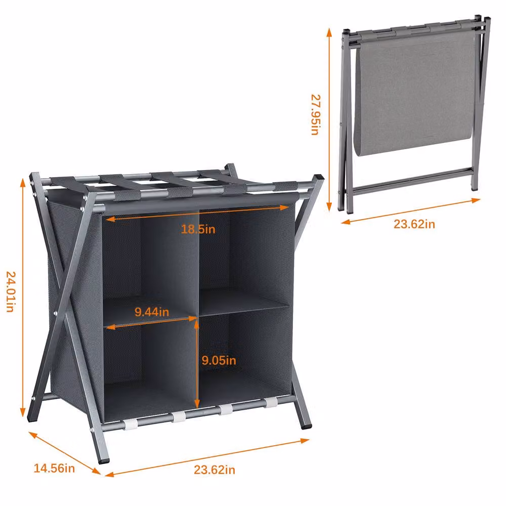 Huhote Metal Luggage Rack with Storage Shelf, Set of 2, Grey – 8