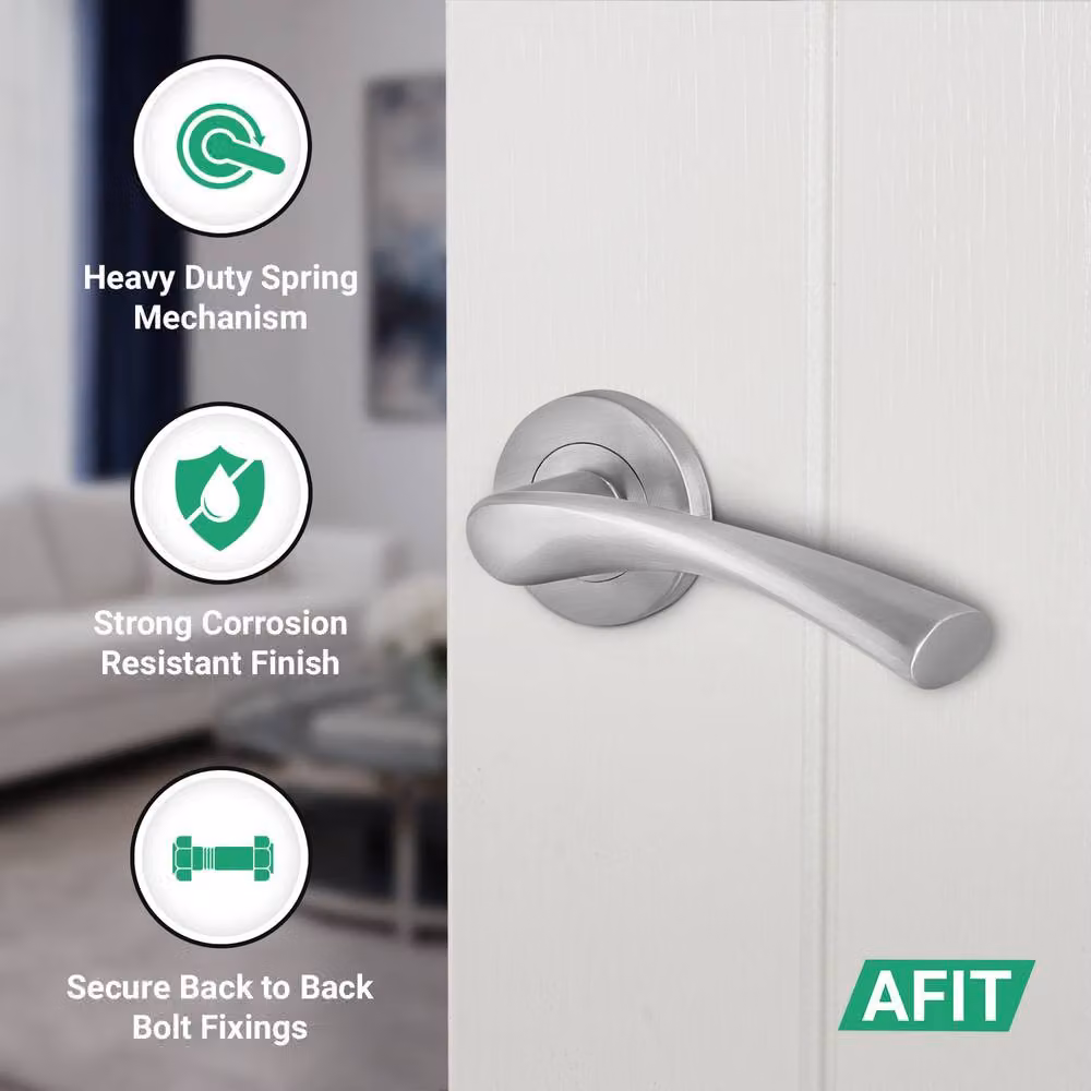 AFIT Satin Nickel Internal Lever Door Handles with Rose, Silver, 1 Pair – 2
