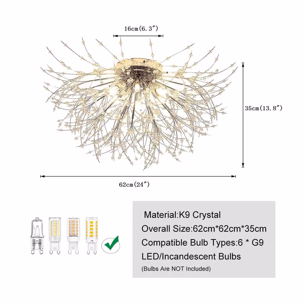Garwarm 6-Light Crystal Burst Chandelier in Silver – 3
