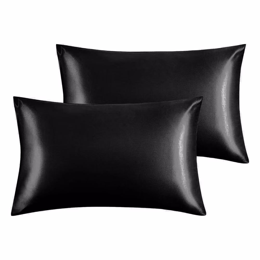 Intimates Satin Faux Silk Pillowcase Pair in Black, W: 50 cm, L: 75 cm – 2