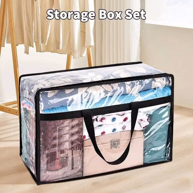 FORGEVIO Transparent PVC Zipped Storage Bag with Handles and Lid, Width: 50 cm