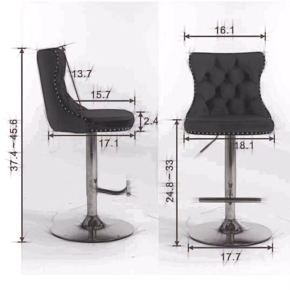 Modern Home Touch Set of 6 Black Velvet Adjustable Swivel Bar Stools with Gold Metal Base – 7