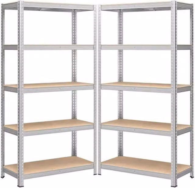 FLAVORA Silver 5 Tier Heavy Duty Garage Shelving Racking, H 180 x W 50 x D 50 cm – 1