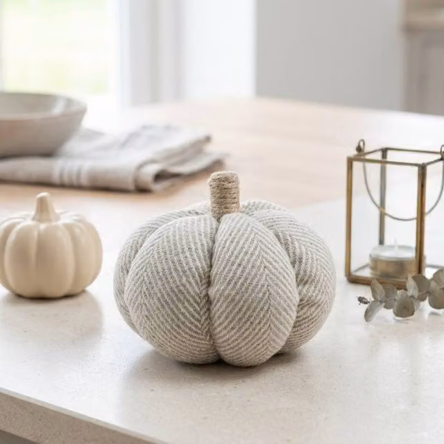 Garden Greatness Herringbone Textured Pumpkin Ornament in Grey