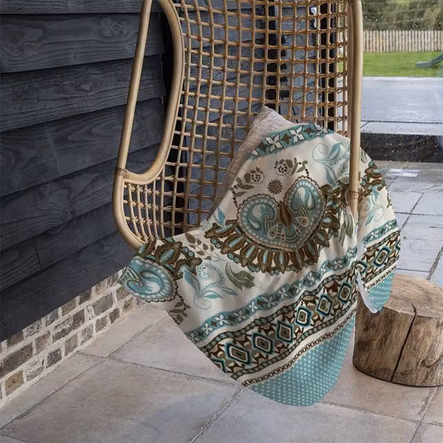 Benjamin Tate Design Egyptian Greek Roman Style Fleece Blanket in Green, Beige and Multicolour, W/D/H: 120 x 150 cm