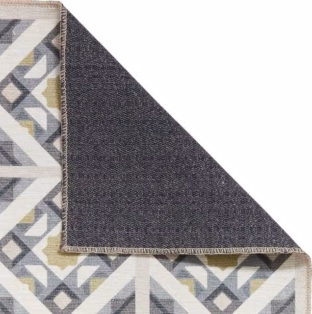 Terrys Vintage Grey and Yellow Washable Polyester Flat Weave Kitchen Rug