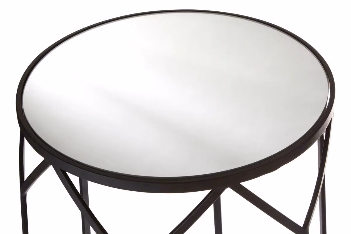 Orsina Set of 2 Black Geometric Side Tables with Mirrored Glass Tops – 5