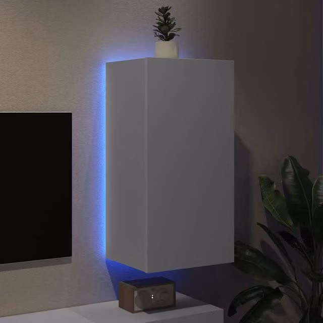 Berkfield Home TV Wall Cabinet with LED Lights, White, W: 40.5 cm, D: 35 cm, H: 80 cm – 1