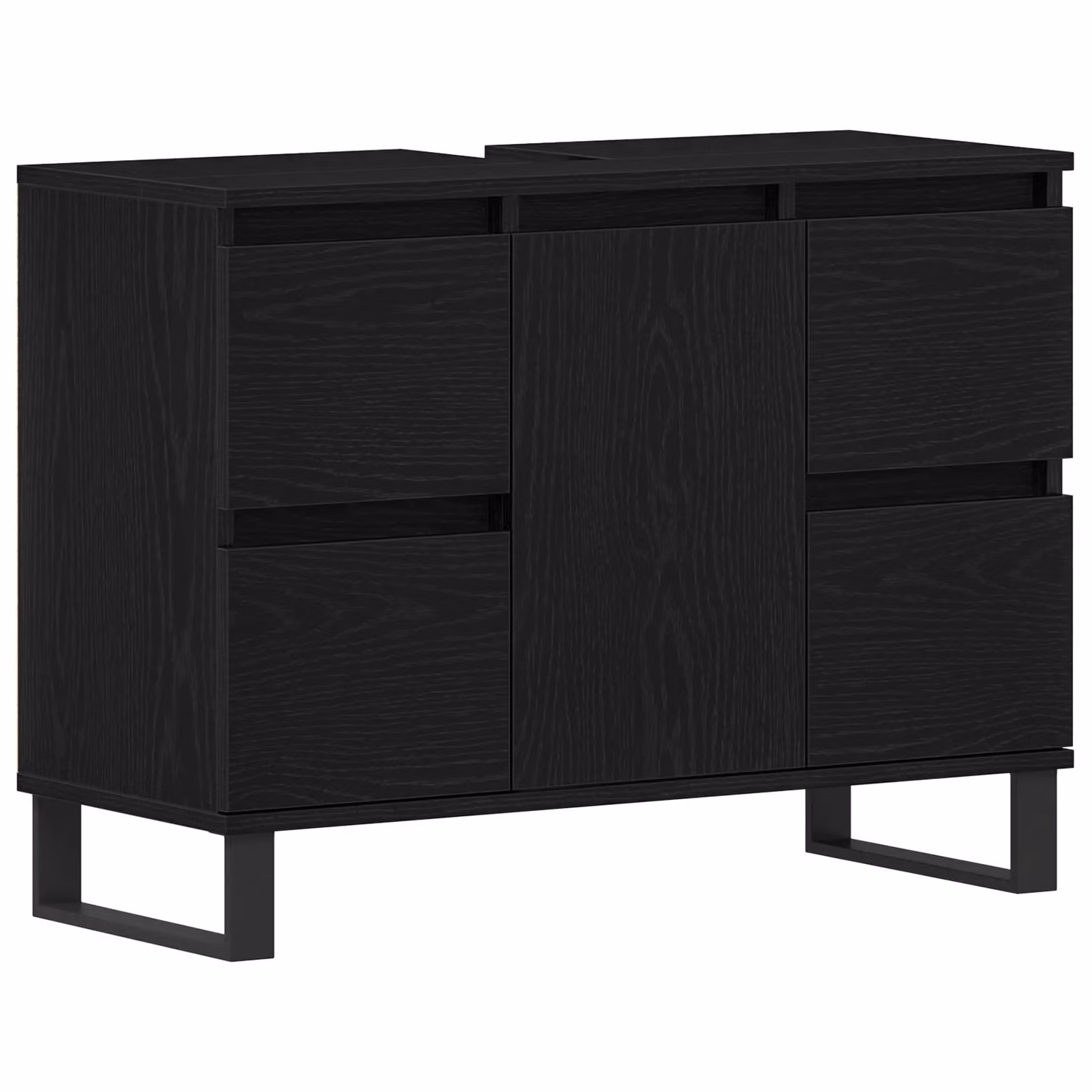 Berkfield Home Black Oak Modern Bathroom Sink Cabinet with Hinged Doors and Internal Drawers, W/D/H: 80 x 33 x 60 cm – 2
