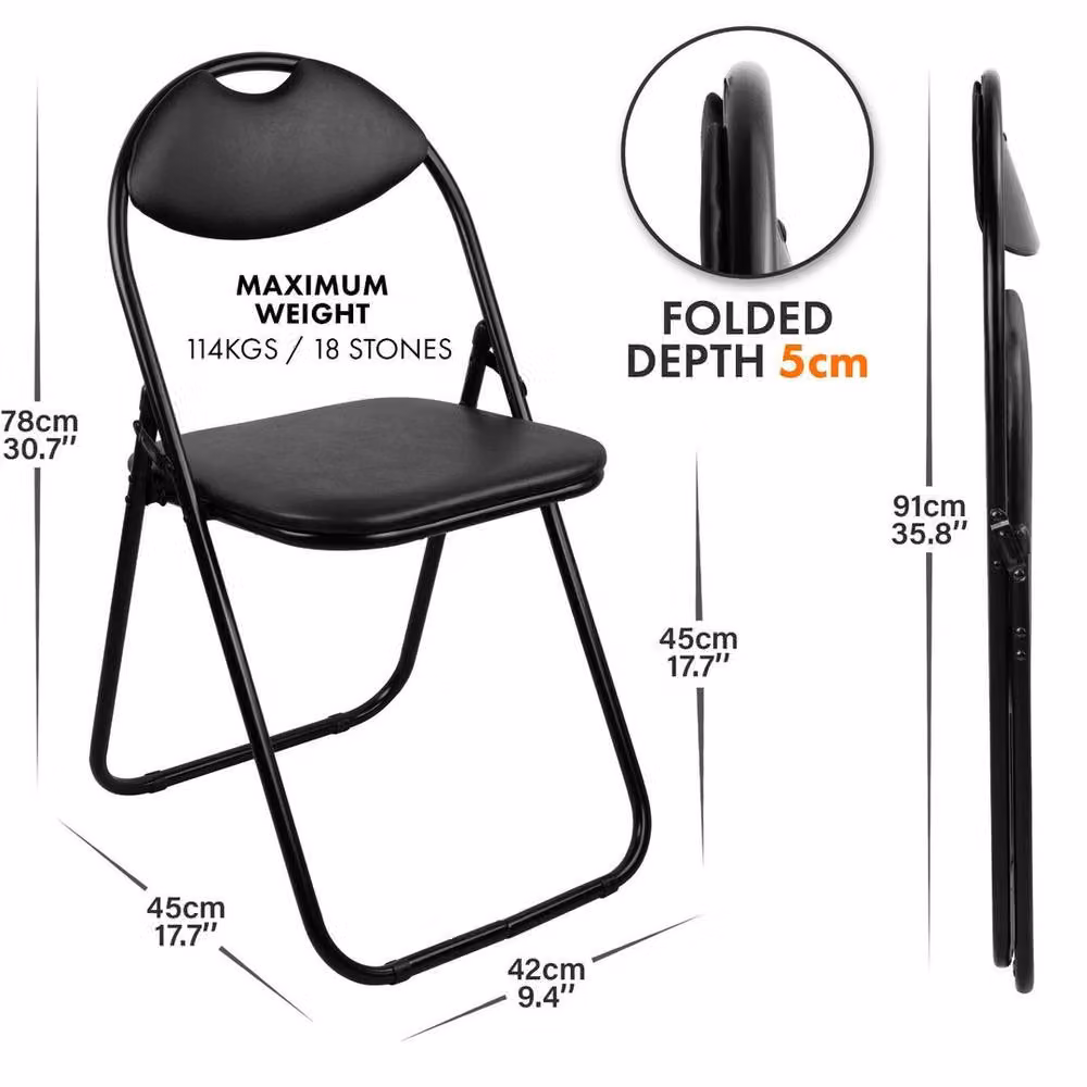 EONLION Black Padded Faux Leather Folding Chair – 2