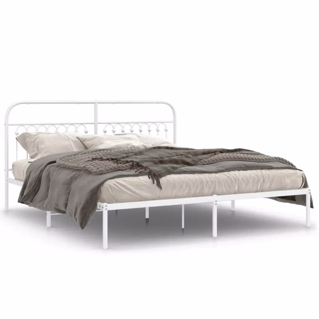 Berkfield Home Metal Bed Frame with Headboard in White W: 183 cm, D: 203 cm – 2