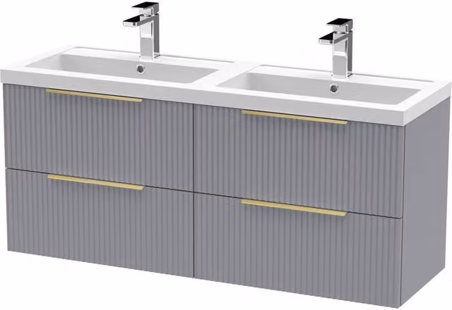 Balterley Fluted Front Wall Hung 4 Drawer Vanity Basin Unit, Satin Grey, W: 120 cm – 1