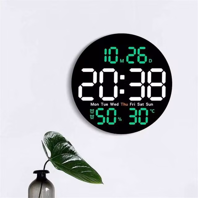 Nordara Black Digital LED Wall Clock with Temperature and Date Display, Diameter: 25.4 cm