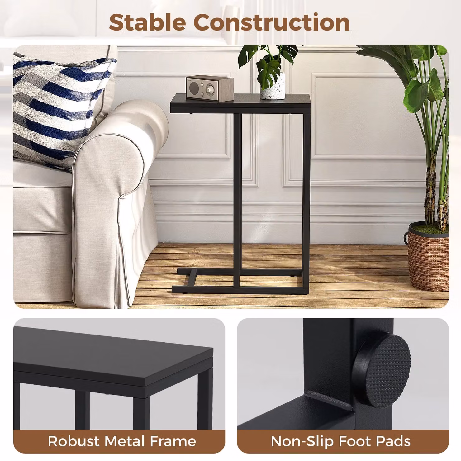 Costway C-Shaped End Table in Black, Height: 64 cm – 9