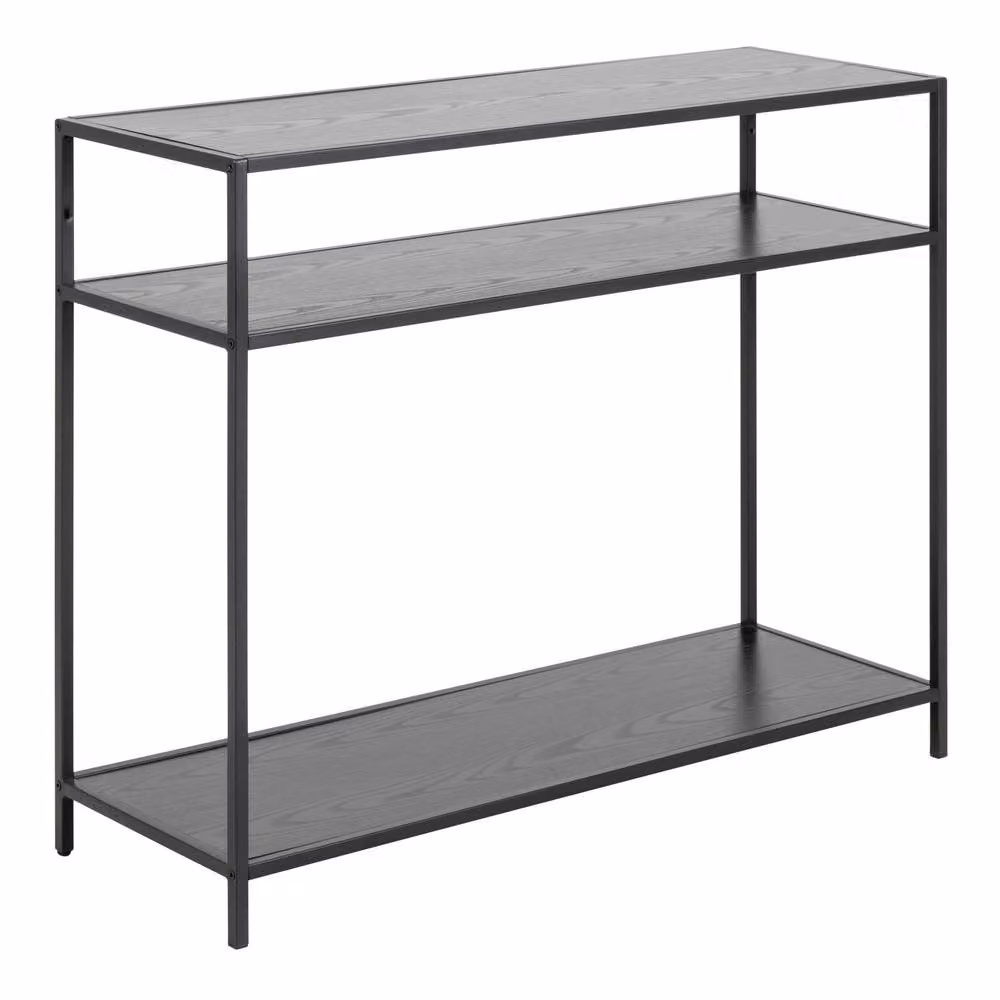 Wyld Haus El Paso Console Table with Matte Black Metal Frame and 2 Ash Black Shelves – 2