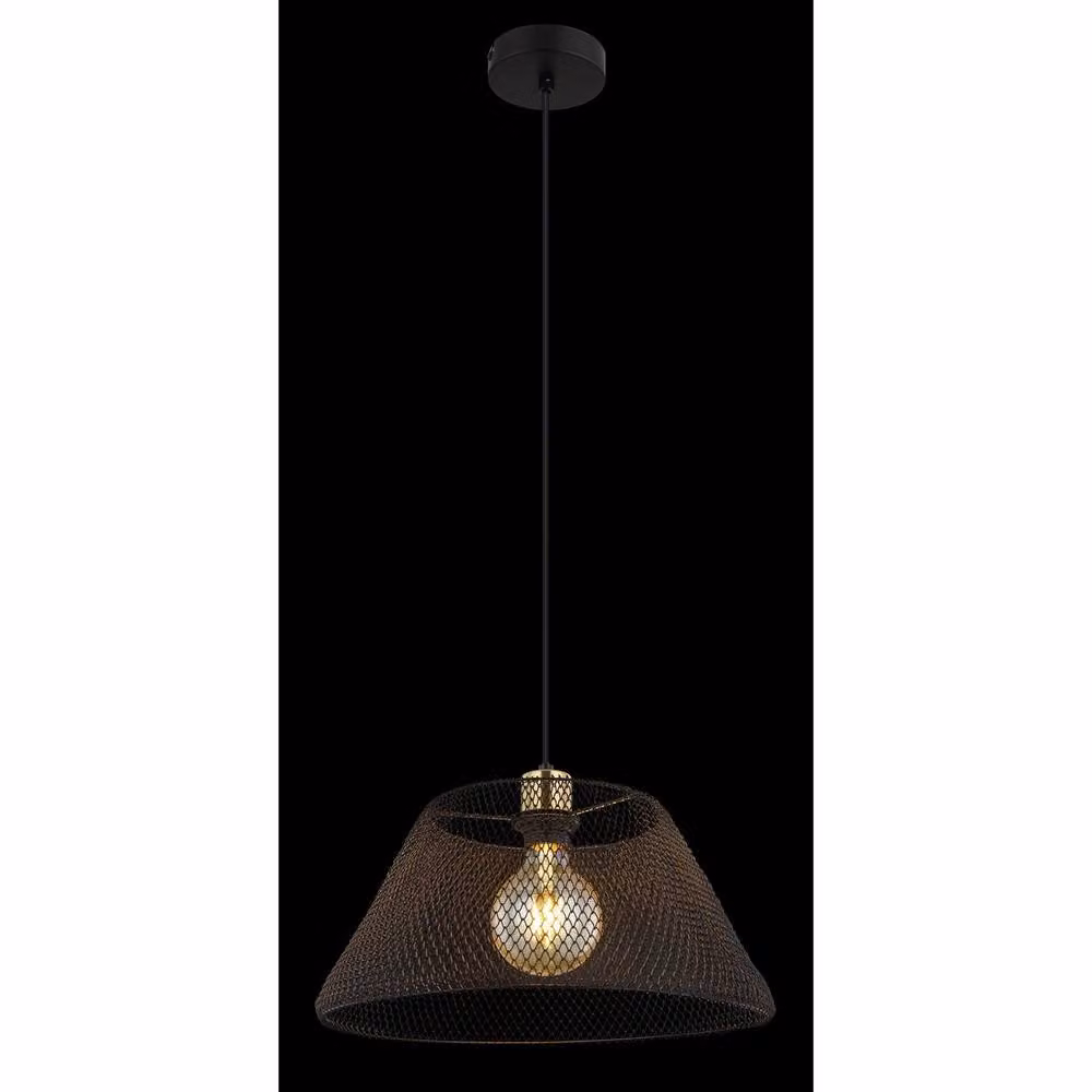 Netlighting Baku Industrial Wire Frame Pendant Light in Black and Gold/Brass, Height: 120 cm, Diameter: 36 cm – 4