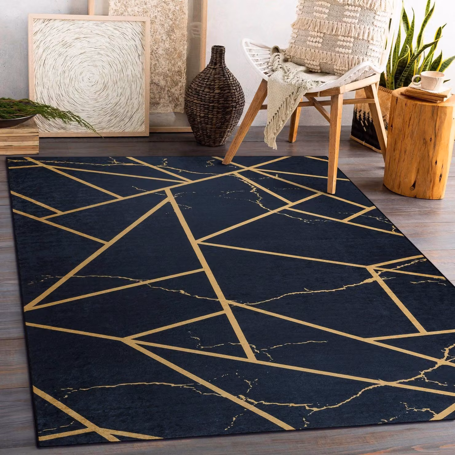 RugsX Andre Geometric Modern Black Rectangular Rug, W: 80 cm, L: 150 cm – 3