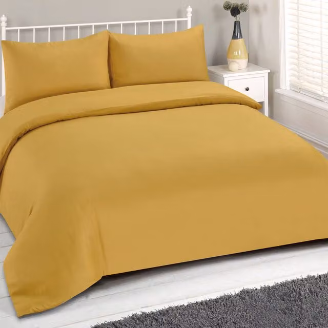Brentfords Reversible Plain Yellow Microfibre Bedding Set with Pillowcase, W: 140 cm, L: 200 cm