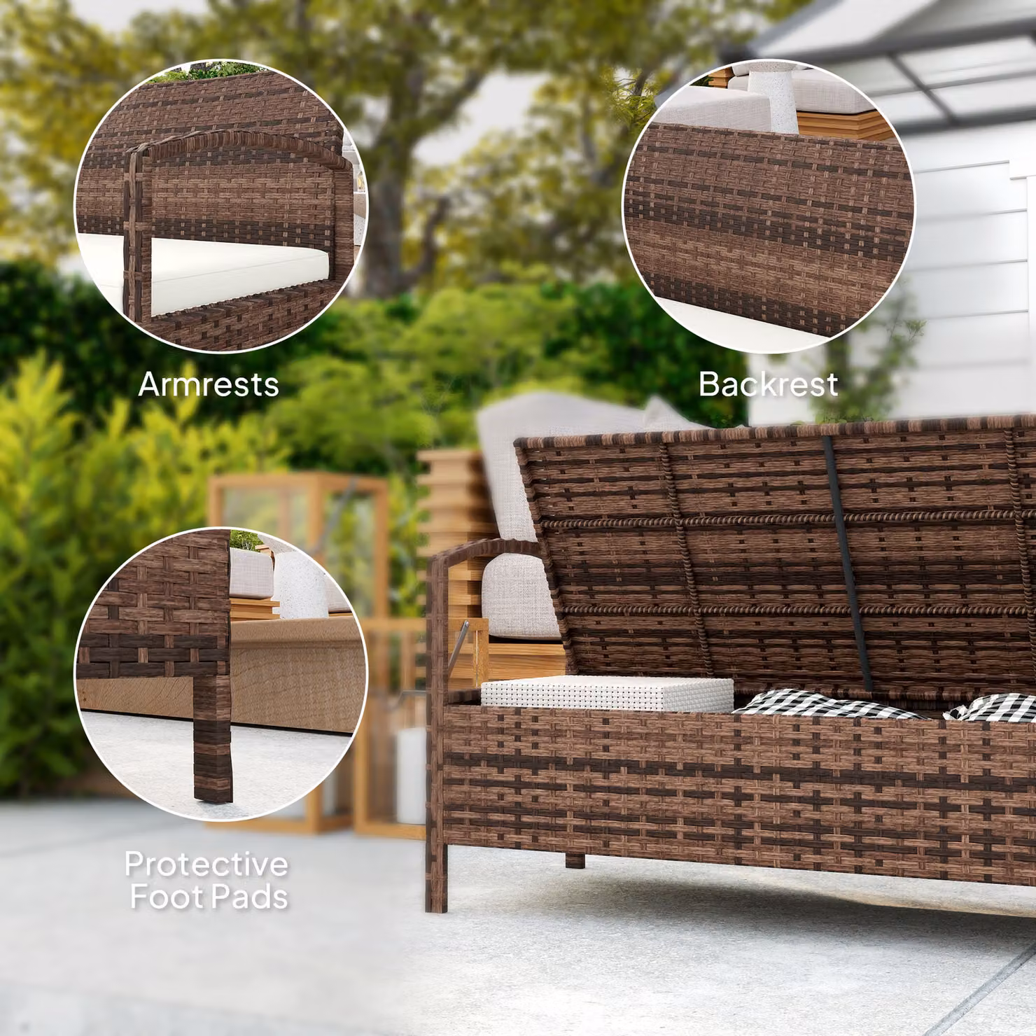 Outsunny 125L Garden Storage Bench with Cushions in Brown – 7