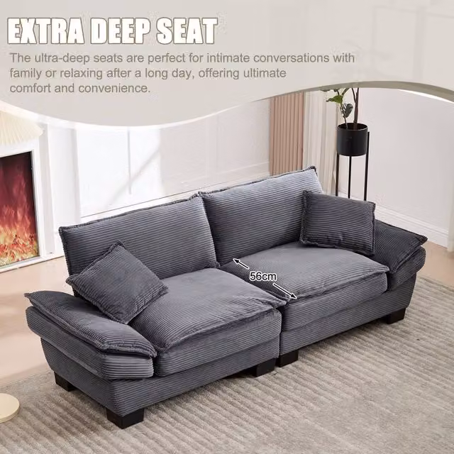 GOMYWAY Matteo Modern 2 Seater Corduroy Loveseat in Grey with Scatter Cushions