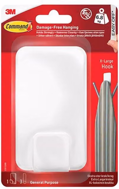 3M White Indoor Utility Glue Hook, 4.5kg Load Capacity
