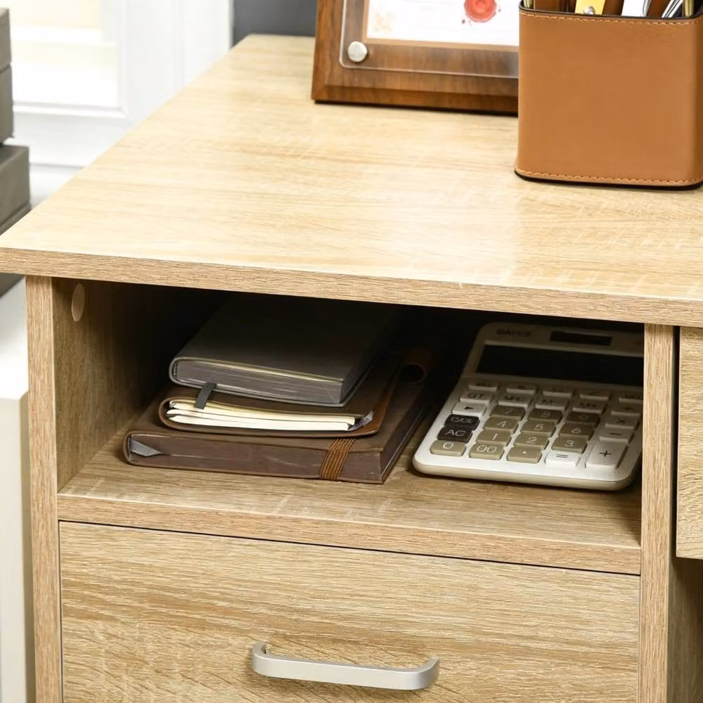 STILVORA Computer Desk with Locking Drawer and Storage Shelf in Light Oak – 5