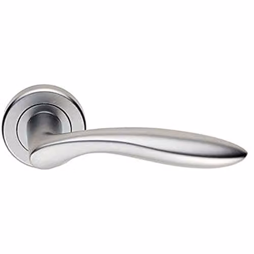 Loops Pair of Smooth Ergonomic Lever Door Handles on Round Rose with Concealed Fix, Satin Chrome – 1