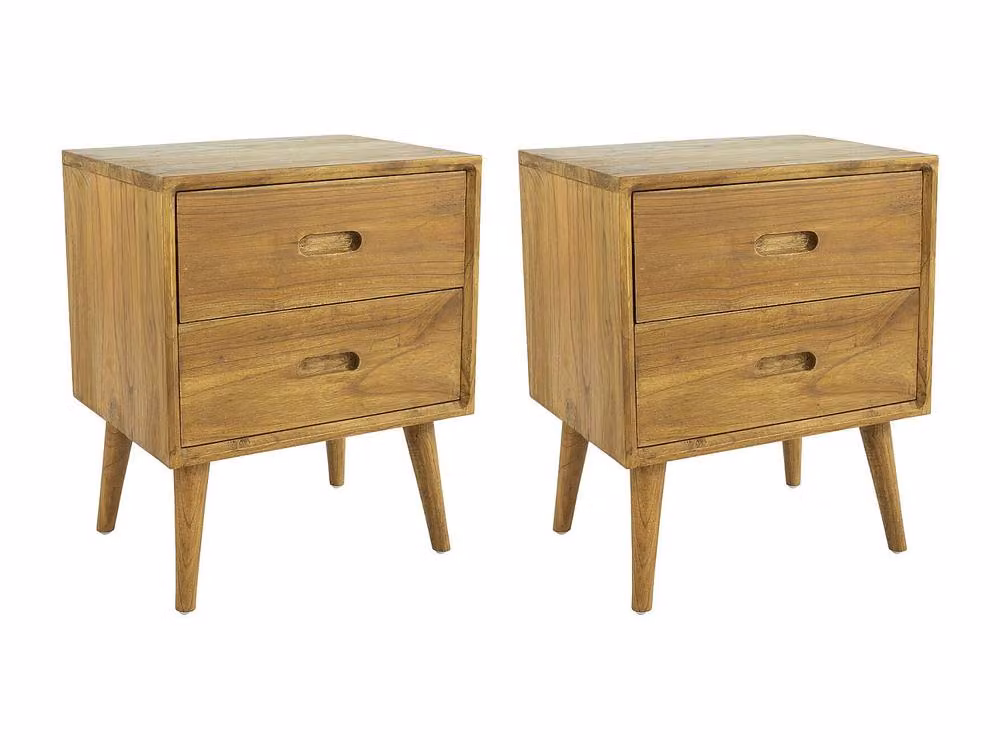 Vente-unique Set of 2 Mindi Wood Bedside Tables with 2 Drawers in Natural Light Oak, W/D/H: 45 x 35 x 55 cm – 2