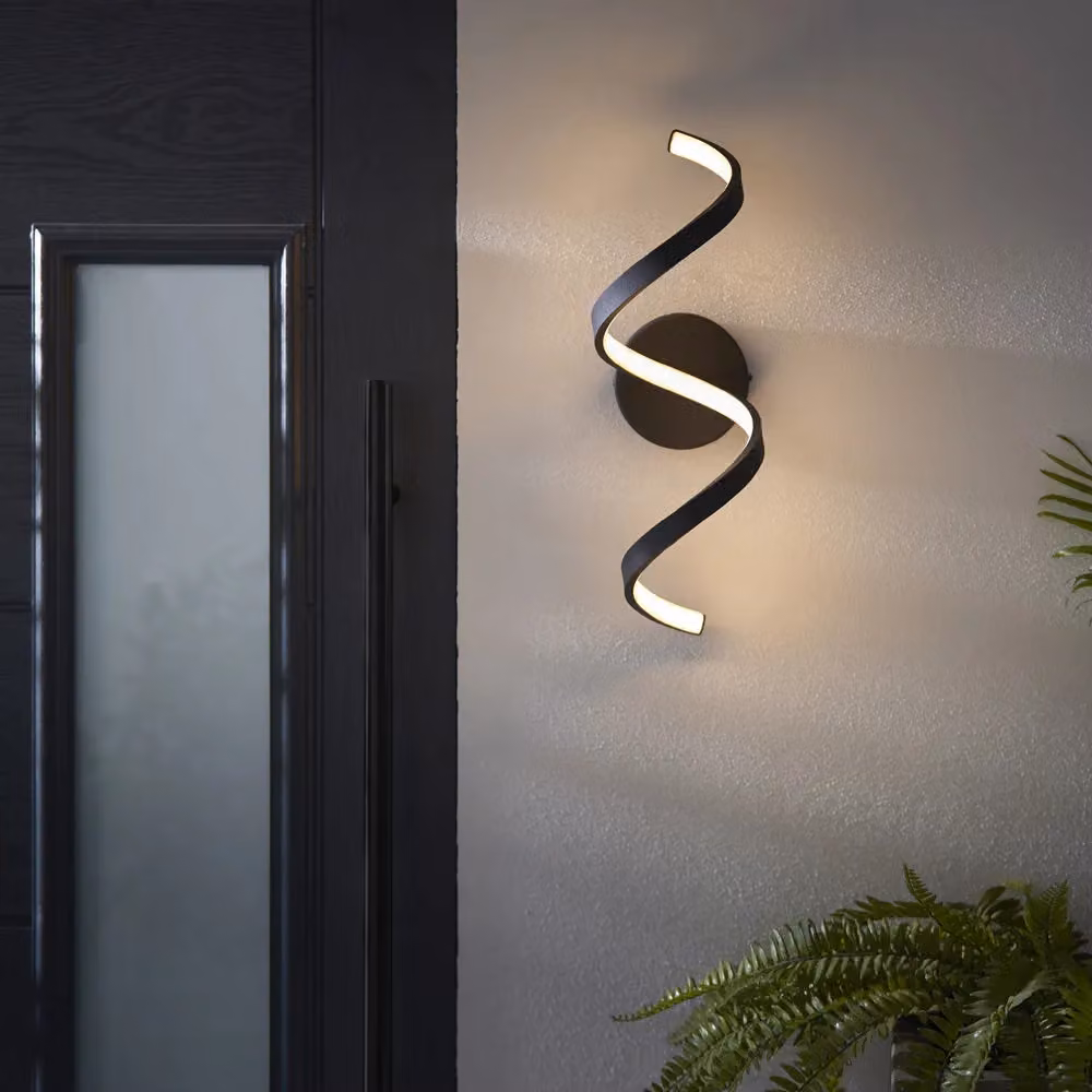 Loops Non Automatic Outdoor LED Wall Light in Black with White Diffuser – 3