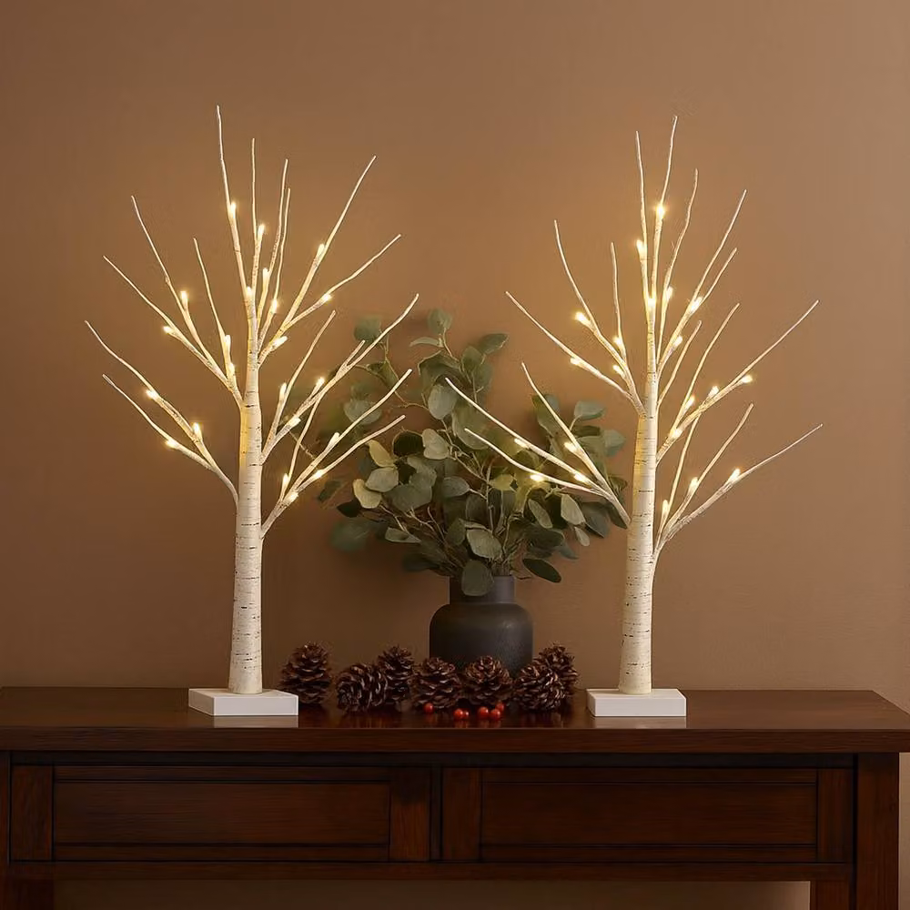 Neo Set of 2 Warm White LED Pre Lit Birch Twig Tree Lights, Height: 60 cm – 2