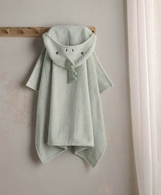 Mamas & Papas Green Dinosaur Hooded Baby Towel in Fluffy Cotton Terrycloth