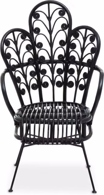 Orsina Black Natural Rattan Scalloped Back Armchair with Powder Coated Steel Frame H 102 cm x W 65 cm x D 65 cm