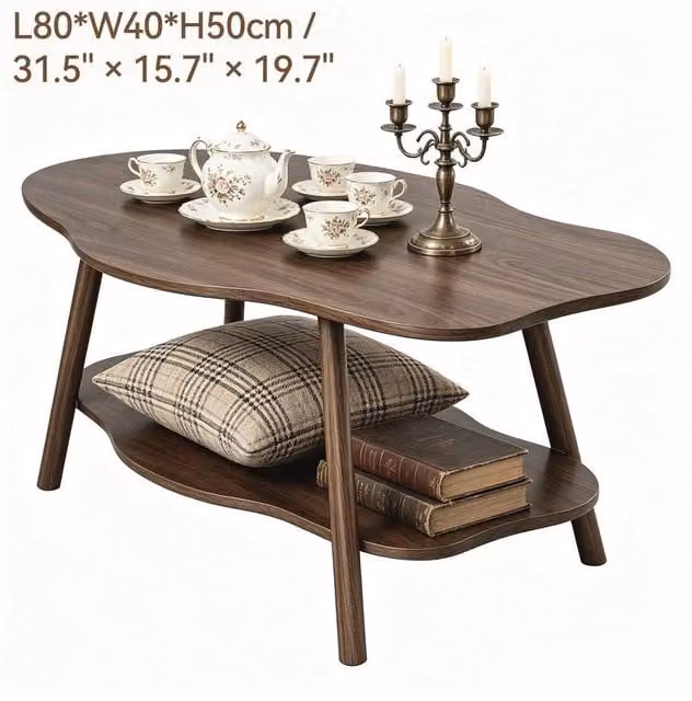 VOGREX Modern 2-Tier Rectangular Coffee Table with Shelf in Brown, W/D/H: 120 x 40 x 40 cm