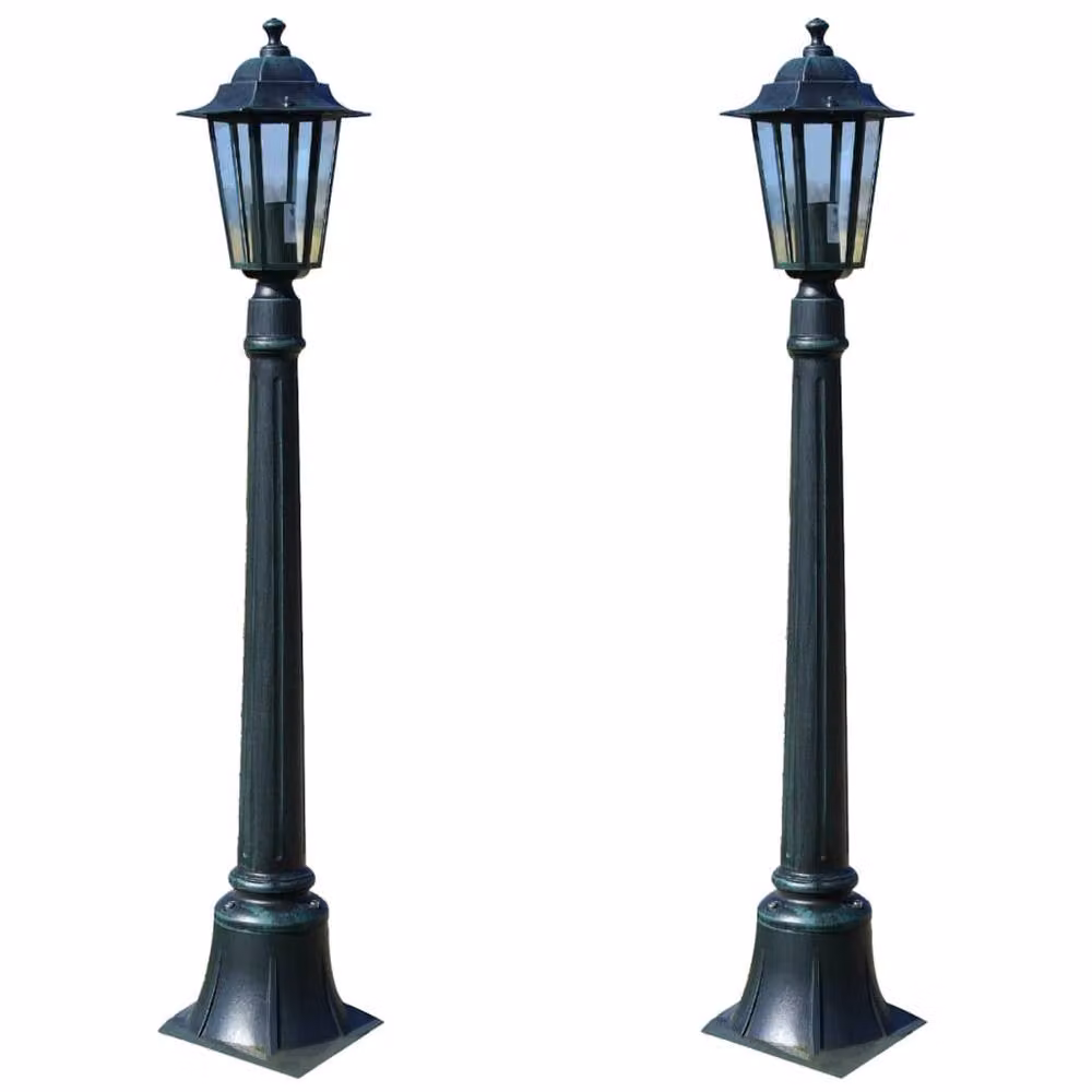 Berkfield Home Preston Garden Lantern Post Lights, Green, Set of 2, Height: 105 cm – 2